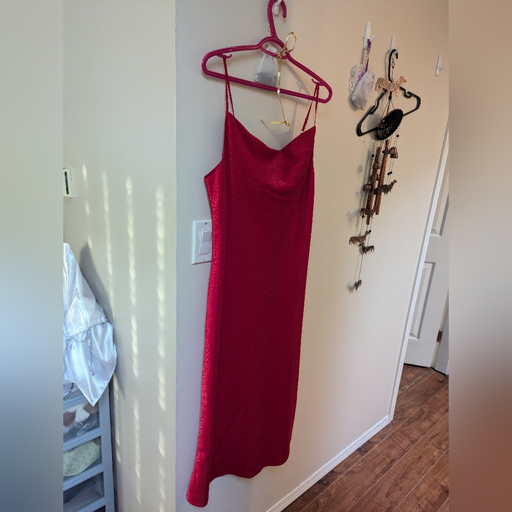 Elegant Red Slip Dress with Cowl Neck